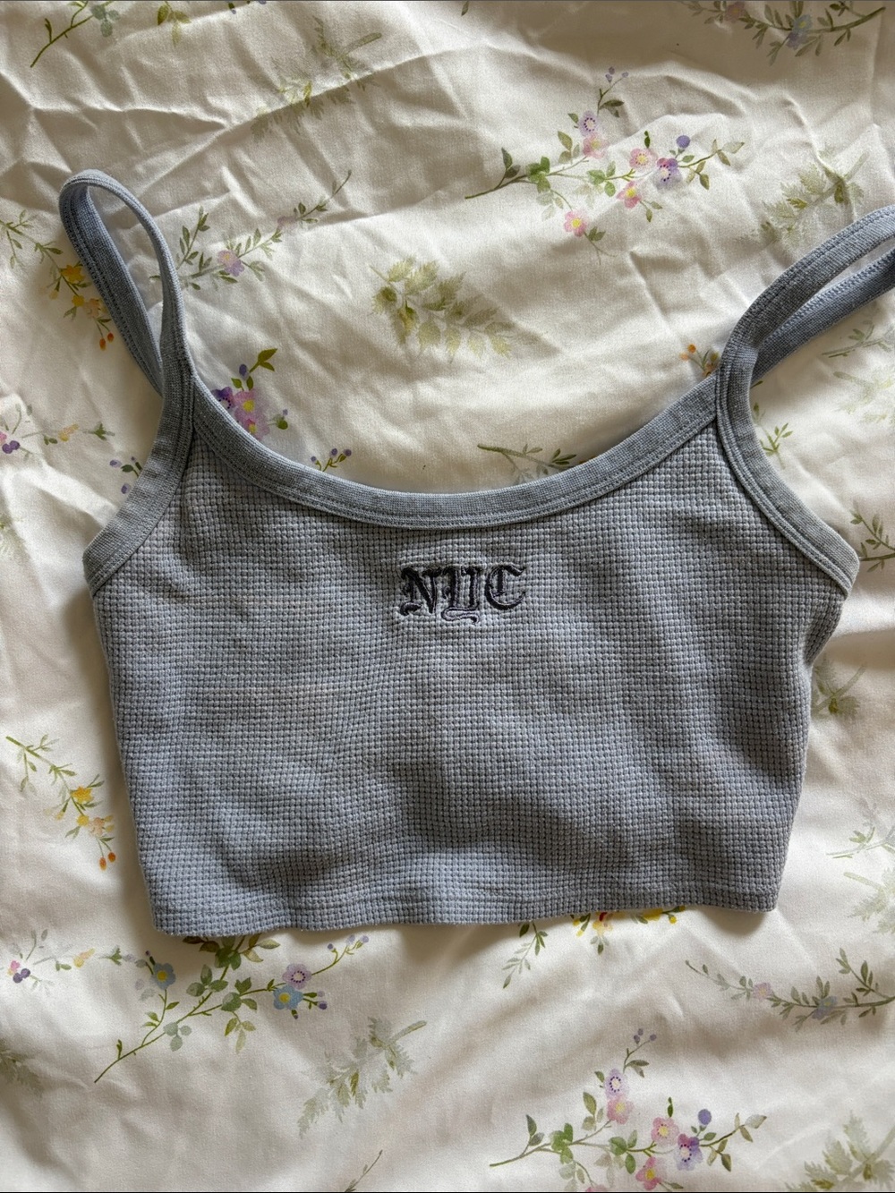 Garage Grey Waffle Knit Cropped Tank with 'NTC' Embroidery